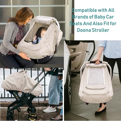 Waterproof Baby Car Seat Cover,YVMVDV Patented Cold Weather Carseat Cover for Babies,Infant Car Seat Cover Canopy for Boy Girls, Keeps Babies Warm and Cozy (Beige) - color: Thick-Beige
