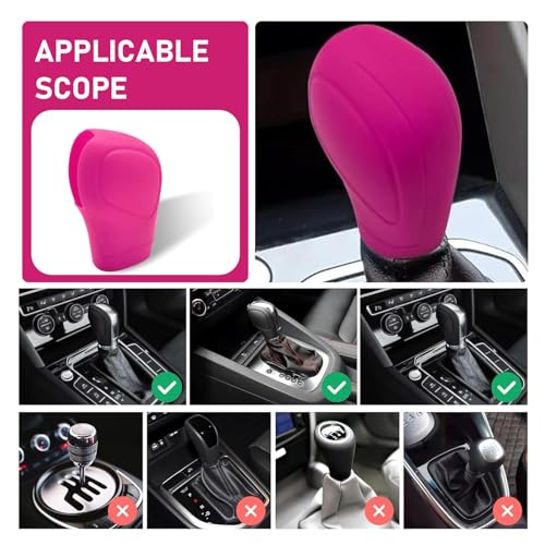 2 PCS Gear Shift Knob Cover, Silicone Anti-slip Scratch-resistant Shift Knob Protector, Water-proof Highly Stretchable Handbrake Cover, for Most Manual Transmission Cars (Pink)