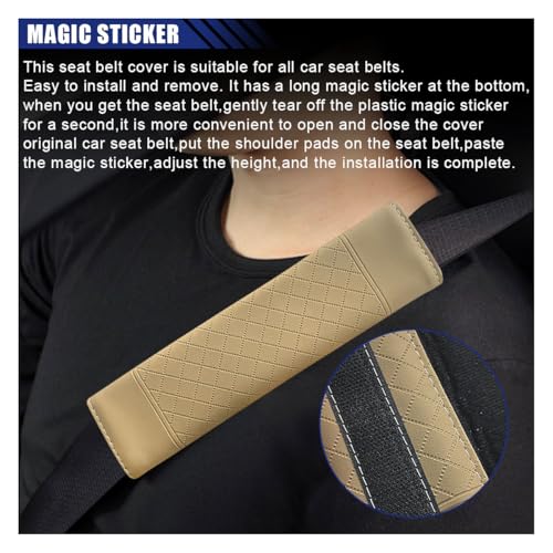 2PCS Car Seat Belt Cover, Soft Seatbelt Cushion for More Comfortable Driving, Leather Shoulder Strap Pad, Safety Breathable Harness Pad Protect Your Neck and Shoulder, Fits Most Cars (Beige) - color: Beige