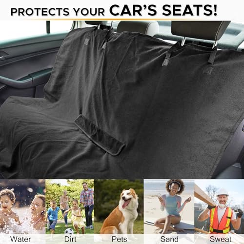 Back Seat Cover Waterpoof Rear Bench Towel Seat Cover for Gym Swimming Surfing Running, Non-Slip Rear Seat Protector Universal Fits Most Auto Truck Van and SUV (Bench Black)