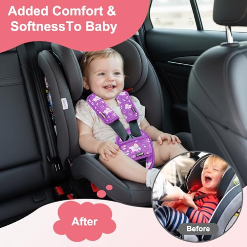 3 Pcs Car Seat Straps Shoulder Pads Suit for Kids : Ultra-Soft Child Car Seat Strap Covers, Kids Car Seat Strap Pads, Cute Plush Printed Seat Belt Covers, Hip Support, for Pushchair, Baby Stroller