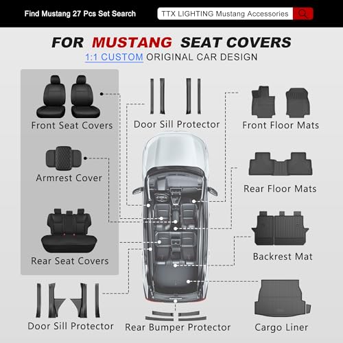 TTX LIGHTING Car Seat Covers for Ford Mustang 2015-2025 Seat Covers Waterproof Full Seat Covers Breathable Faux Leather Custom Fit Car Protector Cushion Ford Mustang Accessories - size: 18.Mustang 2015-2025 Only 2PCS Front