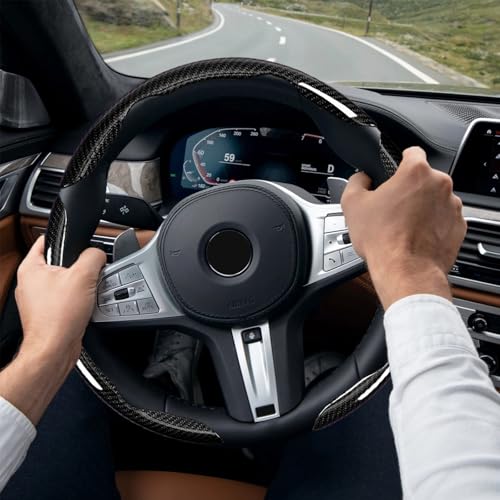 3-Piece Carbon Fiber Steering Wheel Cover, Anti-Slip & Segmented Thin Design for Comfort Grip, Universal Fit 99% Cars SUV Truck,Black - color: Black