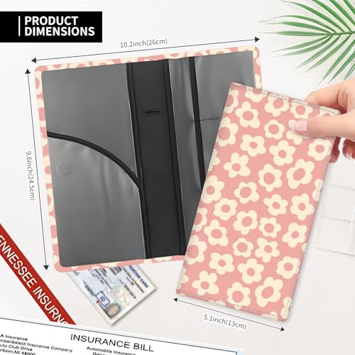 Leather Car Registration and Insurance Card Holder, Cute Car Accessories Vehicle Glove Box Car Organizer for Documents, Cards, License Pink Cute Flowers - color: Pink Cute Flowers