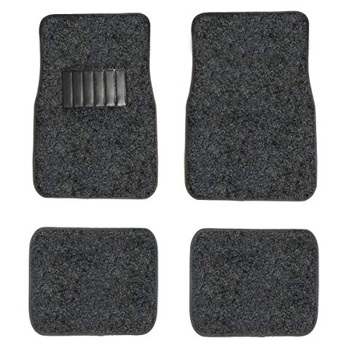 C.P.R. New Carpet Car Floor Mats 4 Pc Set for Cars Trucks SUVS with Heel Pad -Front and Rear Mats Universal Classic Matching Heel Pad (Pepper Gray)