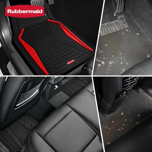 Rubbermaid Car Mat Full Set All-Weather Heavy-Duty 4 Pieces– Trim-to-Fit Universal Car Mats Full Set – Waterproof Rubber Floor Liners for Most Trucks, SUVs, Vans, and Sedans-Red - color: Red