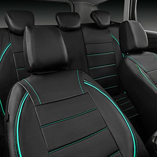 CAR PASS Universal FIT Piping Leather Car Seat Cover, for suvs,Van,Trucks,Airbag Compatible,Inside Zipper Design and Reserved Opening Holes (Full Set, Black and Mint) - color: Full Set Mint