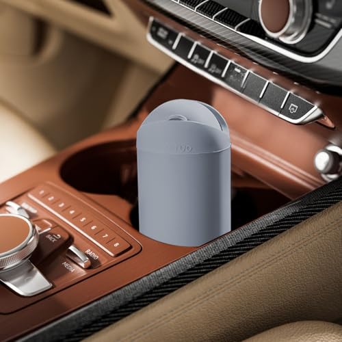 Car Trash Can with Lid, Portable Silicone Vehicle Cup Holder Dustbin Garbage Can, Compact Round Automobile Interior Rubbish Bin Garbage Container, Universal for RV Truck SUV (Gray) - color: Gray