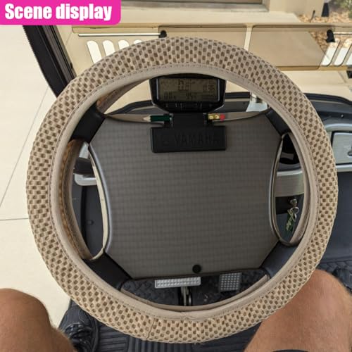 Elastic Stretch Steering Wheel Cover, Anti-Slip 15 inch Microfiber Odorless Breathable Ice Silk Car Steering Wheel Protector, Easy Carry, Warm in Winter & Cool in Summer (Beige) - color: Beige