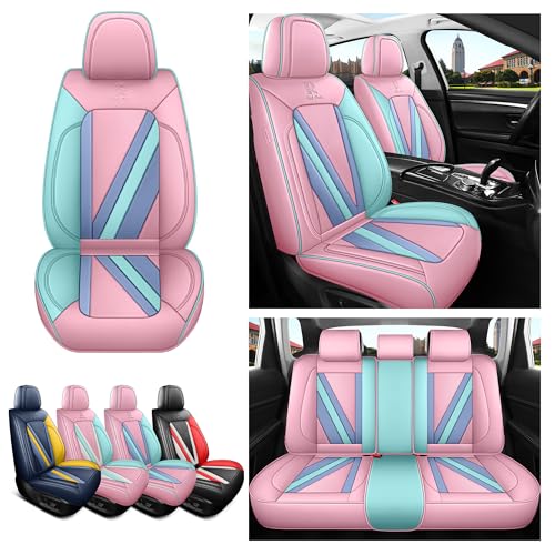 Red Rain Pink and Blue Leather Seat Cover Universal Car Seat Cover Full Set Auto Seat Cushion Cover (JJ-Pink+Blue) - color: JJ-Pink+Blue