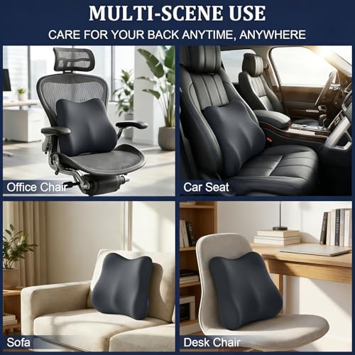 Lumbar Support Pillow Office Chair Lumbar Pillow Lower Back Pain Relief Cozy Dark Gray Memory Foam Back Cushion with Removable Cover Suitable for Car, Bed