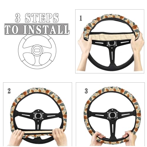Boho Abstract Mid Century Modern Leaf Steering Wheel Cover for Women Men, Non-Slip Steering Wheel Protector Car Wheel Covers, Universal 15 Inch Fit for Auto, Suvs, Truck - color: Boho Mid Century Modern Leaf