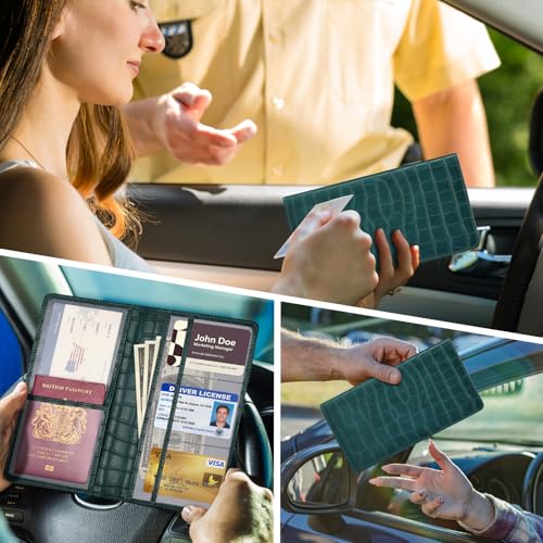 Car Registration and Insurance Holder, Teal Green Vehicle Glove Box Car Organizer with Magnetic Closure for Documents, Cards, License Car Organization, 1 Pack - color: Teal Green