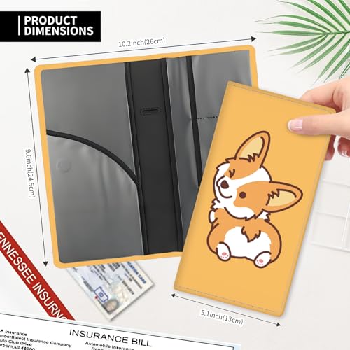 Leather Car Registration and Insurance Card Holder, Cute Car Accessories Vehicle Glove Box Car Organizer for Documents, Cards, License Yellow Cute Corgi Dog