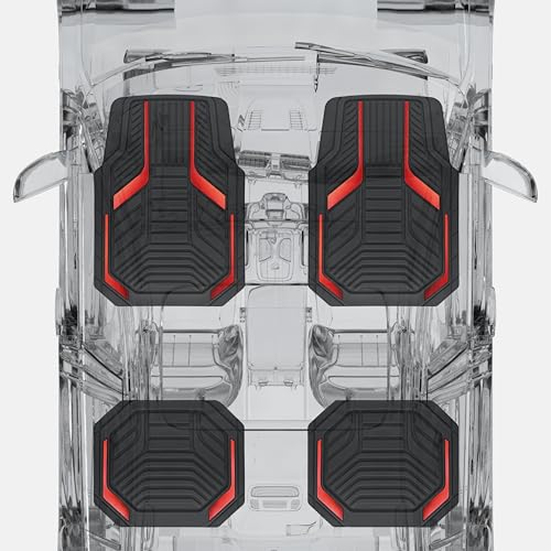 PIC AUTO Heavy Duty Rubber Floor Mats, Red Aluminum Film Car Mats Set, Front and Rear Car Mats with Anti-Slip Backing, All Weather Protection, Trim-to-Fit for Automotive SUV, Sedan, Van - color: Red