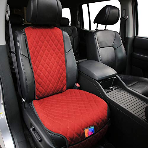 FH Group Car Seat Cushion β Faux Leather Single Front Seat Cover with Front Pockets, Airbag Compatible, Universal Fit Car Seat Cushion for Driver or Passenger Seat, SUV, Truck, Sedan & Van β Red - color: Red, style: Front Set