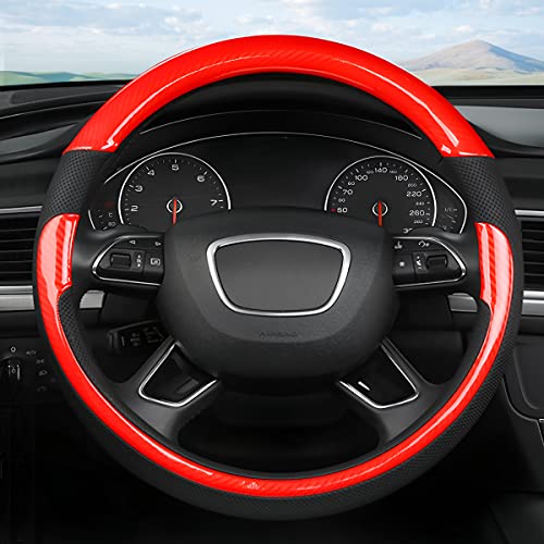 Universal Steering Wheel Cover - Microfiber Leather, 15 Inch, Anti-Slip, Breathable, Odorless Car Steering Wheel Protector, SUV Accessories (Bright Black/Red) - color: Bright Black/Red