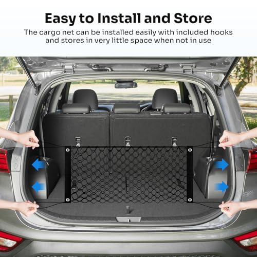 Canvcle Trunk Cargo Net for 2019-2025 2026 Hyun-dai Santa Fe Accessories Envelope Style Mesh Trunk Net Organizer and Storage Stretchable Adjustable Elastic Nylon Rear Cargo Netting with Hooks - style: for Hyundai Santa Fe