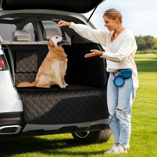 SUV Cargo Liner for Dogs, Waterproof Trunk Cover with Cushioned Sides to Protect Pet, Full Coverage Non-Slip Seat Cover for SUVs with Bumper Flap Protector