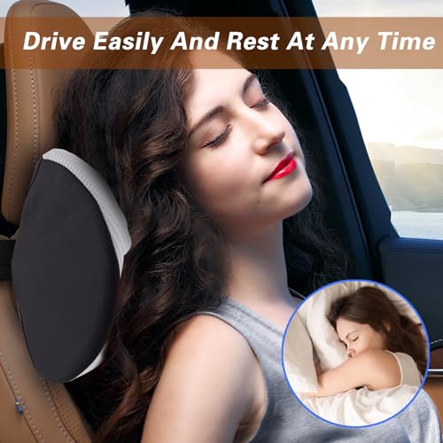 SPRFUFLY Cozy Car Headrest Pillow, Car Pillow for Driving with Adjustable Strap, Breathable Removable Cover & Ergonomic Design - Softness Travel Car Neck Pillow(Moonlight Silver, 1PC) - color: Silver