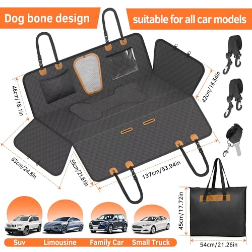 Dog Bone PU Leather Rear Extender, 280LBS Waterproof Pet Hammock, Foldable Dog Car Seat Cover for SUV Sedan