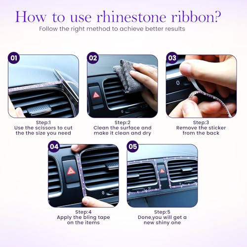 Purple Rhinestone Ribbon,0.2 Inch Wide 10 Yards 1 Roll, Self Adhesive Crystal Diamond Bling Strips for Car Decoration, DIY Crafts, Home Decor, (Purple)