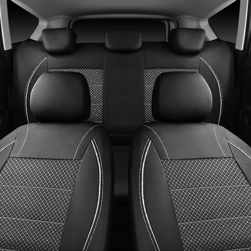 CAR PASS Piping PU Leather Car Seat Cover Full Set, Inside Zipper Design and Reserved Opening Holes, Airbag Compatible,Universal FIT for Car, SUVs,Van,Trucks(Full Set, Black & Silver - color: Black and Sliver
