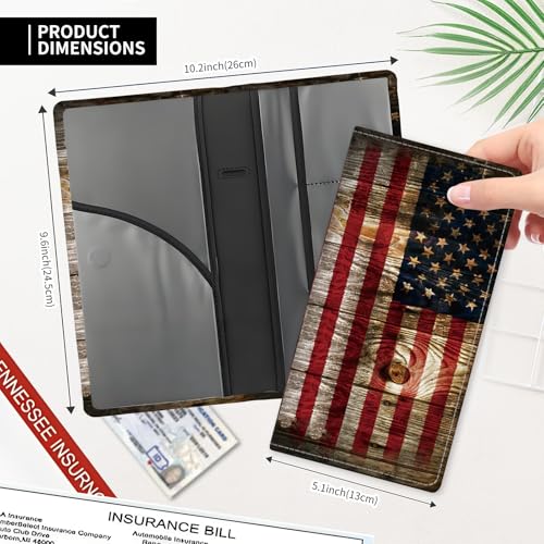 Leather Car Registration and Insurance Card Holder, Cute Car Accessories Vehicle Glove Box Car Organizer for Documents, Cards, License Wood Grain American Flag - color: Wood Grain American Flag