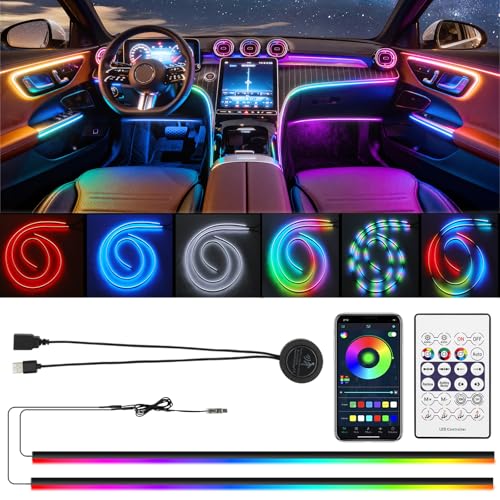 Interior Car LED Strip Lights, Acrylic LEDs Lights for Car with Dynamic Dreamcolor Chasing, Ambient Lighting Kits Music Sync Wireless APP and RF Remote Control (55.12inch*2)