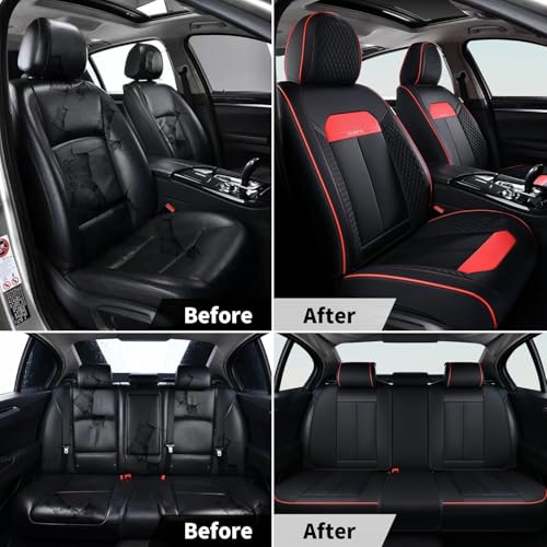 Car Seat Covers Front Set, Black Car Seat Cover, Breathable Premium Leather Seat Covers, Automotive Vehicle Seat Covers for Cars Trucks Vans SUVs Sedans (Black&red line) - color: New Black&red line, size: Frontpair