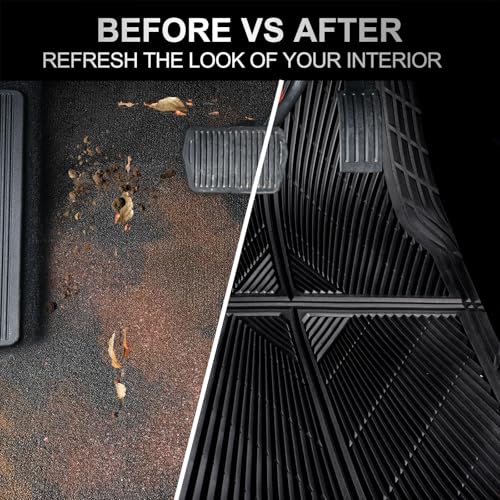 CAR PASS Rubber Floor Mats, All Weather Waterproof Trim-to-Fit Automotive Mats for Cars Trucks SUV, Anti-Slip Easy Clean, Heavy Duty Full Set 3-Piece, All Black - color: Black