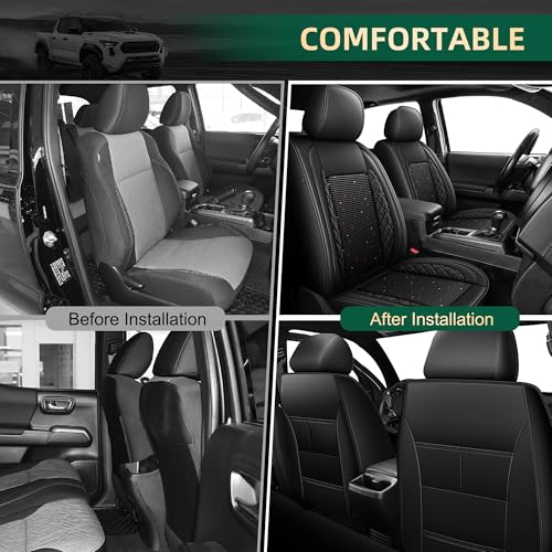 for Toyota Tacoma Seat Covers 2024 2025 2026 Double Crew Cab Car Seat Covers, Leather Ice Silk Waterproof Trucks Pickup Seat Covers Custom Fit for Toyota Tacoma