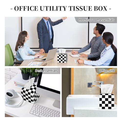 Black and White Checkerboard Tissue Box Cover Square,Square Grid Checkered Tissue Box Holder Waterproof Leather Facial Paper Organizer Dispenser for Bathroom Home Car Nightstand Vanity Desk - color: Color-21