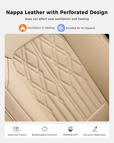 Huidasource Car Seat Covers Full Set, Leather Seat Cover Universal Fit for Most Cars Sedans SUVs Trucks, Airbag Compatible, Cup Holder Access, Easy Install, Wipes Clean, Wear-Resistant, Beige - color: A-Beige, size: 5pcs Full Set