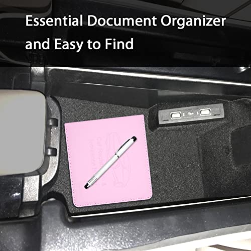 Car Insurance and Registration Holder, 5.5 x 5 Inch PU Leather Vehicle Glove Box Organizer Wallet Case for Insurance Card, Driver License, Paperwork - Pink - color: Pink