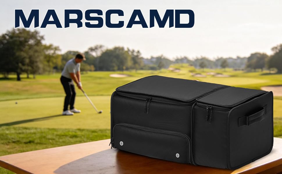 Golf Organizer for Car Trunk with Cooler, Anti-Sag Design, Ventilated Shoe Compartment, 2-Layer Storage Bag for Golf Accessories, Fits SUVs & Sedans - Black