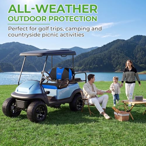 10L0L Golf Cart Seat Covers, Super Comfort Cooler Than Vinyl Seat Cover, Front and Rear Seat Cover for Yamaha EZGO Club Car, No Drilling Breathable Mesh Bench Seat Blanket, Machine Washable - color: Black + Blue, style: Front Seat - For Yamaha & Club Car