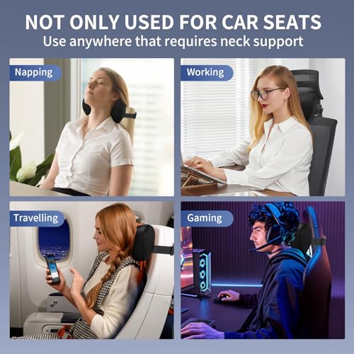 Car Neck Pillow, Memory Foam Car Headrest Pillow for Driving with Adjustable Strap, Softness Breathable Removable Mesh Cover, Ergonomic Design for Office Chair, Driving, Black