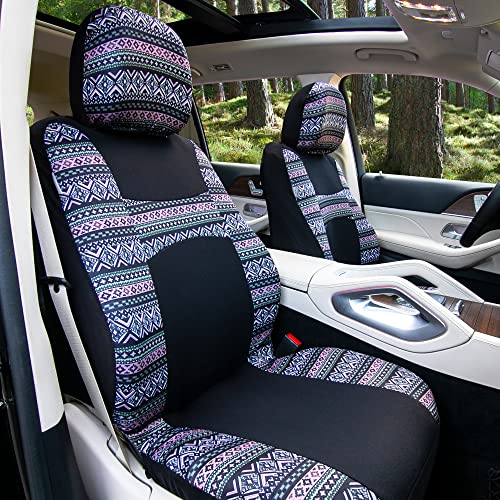FH Group Full Set Southwestern Print Cloth Car Seat Covers Combo Set with Carpet Floor Mats, Universal Fit, Washable Seat Cover for SUV, Sedan, Lavander - color: Lavander