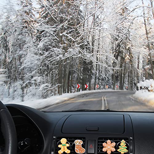 Whaline 5Pcs Christmas Car Air Vent Clips Gingerbread Snowflake Xmas Tree Car Air Freshener Charm Air Conditioning Outlet Clip for Air Vent Decorations Cars Accessories Cars Interior Dashboard Decor
