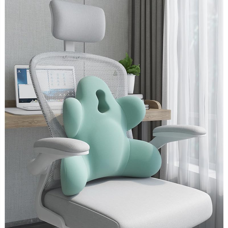 Lumbar Support Pillow for Office Chair, Back Pillow Lumbar Support for Car, Chair, Sofa - Improve Lower Back Pain Relief & Sitting Posture, Memory Foam Back Cushion for Long Sitting (Green)