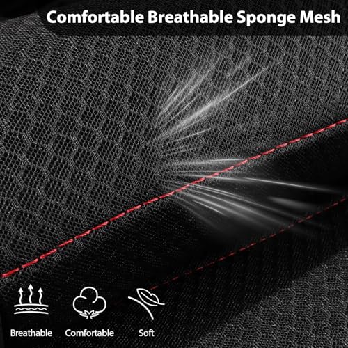 CAR PASS Mesh Leather Car Seat Covers Full Set,Breathable Mesh Faux Leather Seat Covers for Car, Universal Fit for SUV Truck Sedan Automotive, Airbag Compatible, Black and Red - color: Red Black Mesh Leather