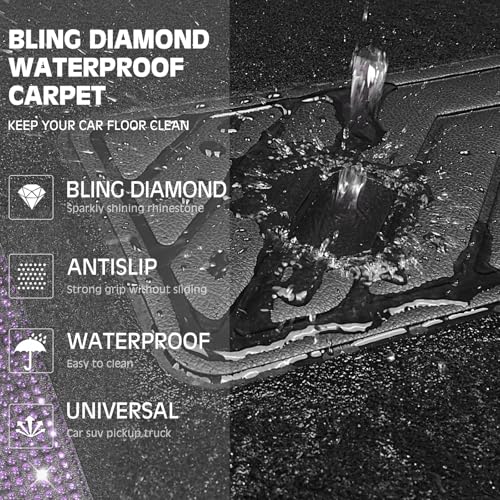 CAR PASS Bling Rhinestones Diamond Car Floor Mat, Crystal Sparkly Shining Glitter Carpet, Waterproof Anti-Slip PVC Heel Pad Universal Fit Interior Set SUV,Sedan,Van,4pcs Girl Women Men Violet Purple - color: Violet Diamond