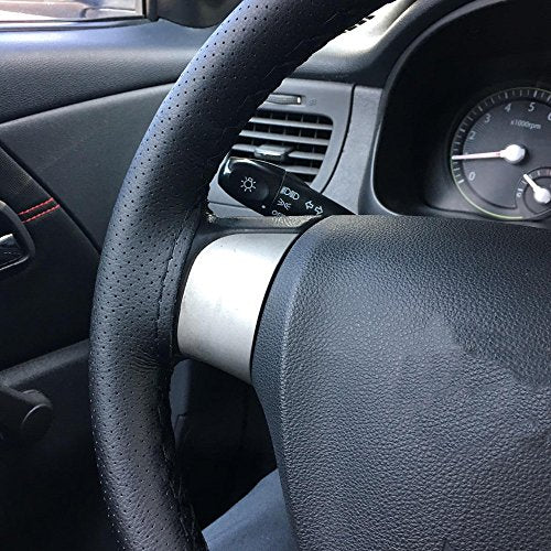 Onerbuy Universal Leather Car Steering Wheel Stitch On Wrap Cover DIY Sewing Breathable and Anti Slip, Maximum for 15-Inch Diameter Car Steering Wheel (Black) - color: Black