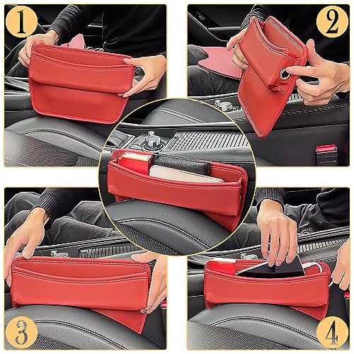 Large Capacity Car Seat Gap Filler with 2 Charge Hole - Microfiber Leather Organizer Storages Items & Keeps Quiet Tidy Storage Box for Phone,Key,Cigarette,Glasses (Black/2pcs)