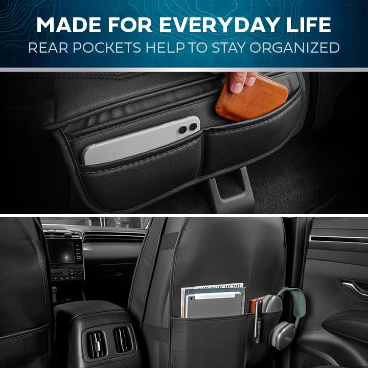Motorbox Classic Edition Seat Covers, Premium Faux Leather Seat Covers for Cars Trucks Vans SUV, Semi Custom Fit Car Seat Covers Front Seats Only, Automotive Interior Cover - Gray - color: Black/Charcoal Front Seats
