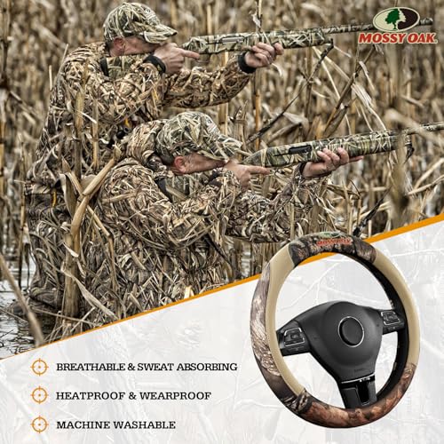 Mossy Oak Full Camo Steering Wheel Cover - Made from Premium Leather, Universal Fit for 14 1/2 to 15 inches - Official Licensed Product - Beige Color - color: Beige