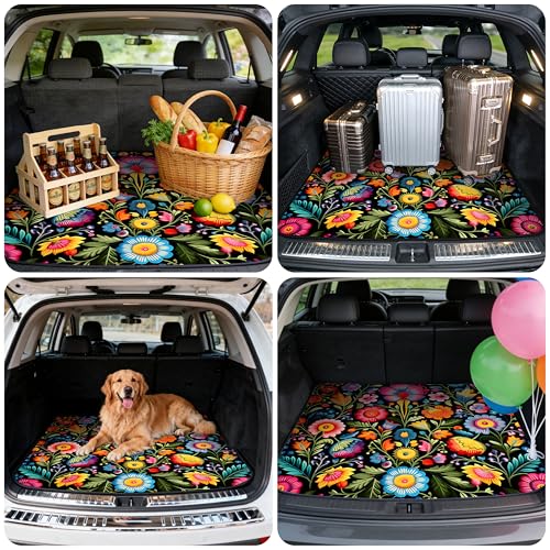 Car Trunk Mat - Universal Size 29" x 39", Floral Pattern Cargo Liner, Car Accessory for SUVs/Sedan/Wagons, Durable Protective Mat, Trunk Liner for Families/Travel Enthusiasts (Flowers-4) - style: flowers-4
