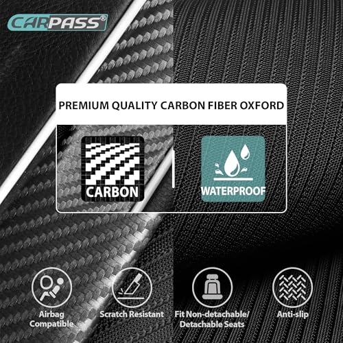 CAR PASS High Back Car Seat Cover Two Front Seats, Sporty Carbon Fiber 3D Waterproof Oxford Luxury Leather All Weather Bucket Seat Cover, Airbag Compatible Universal Fit Car Suv Sedan Truck Black Gray - color: Black and Gray