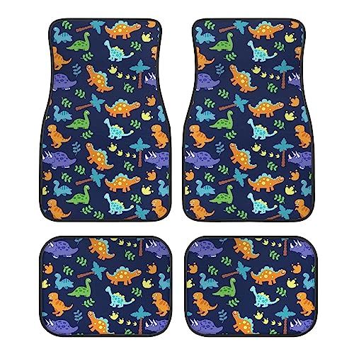 Dinosaurs Blue Car Floor Mats 4 Pieces Auto Accessories Vehicle Carpet Non-Skid Backing, Universal Fit - Front & Rear Full Set - color: Dinosaurs Blue